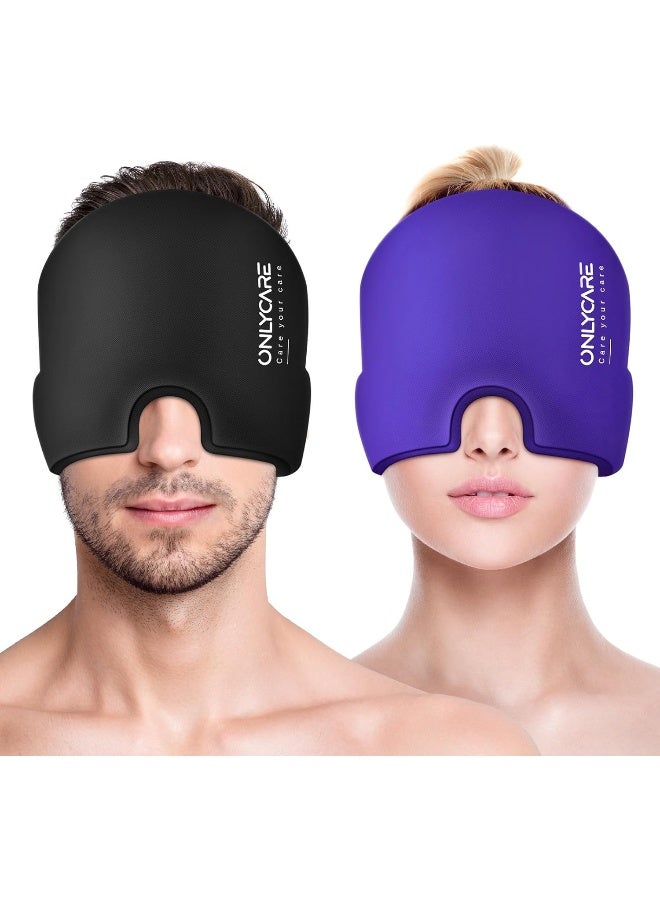 ONLYCARE Migraine Relief Cap, Upgraded Odorless Migraine Ice Head Wrap, Headache Relief Hat for Migraine, Black & Purple - Image 1